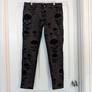 Royal Bones Black Flocked Velvet Skull Jeans Size 7